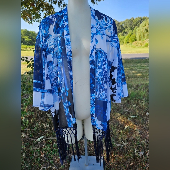 Chico's Patchwork Fringe Duster Travelers Collection - Picture 11 of 11